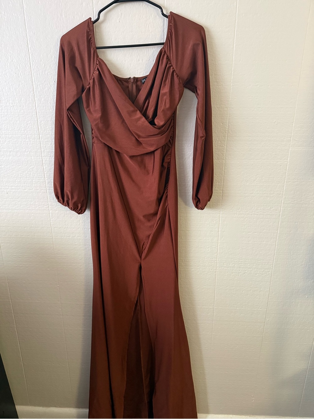 Fashion Nova Rust Long Sleeve Draped Maxi Dress